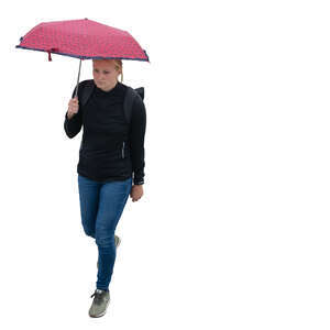 cut out woman with an umbrella walking seen from above