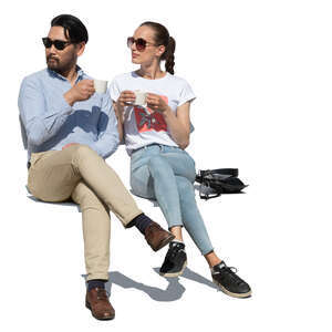 cut out man and woman sitting and drinking coffee