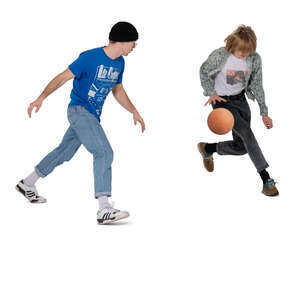 two cut out young adults playing streetball