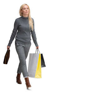 cut out woman with shopping bags walking