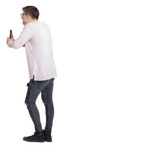 cut out man standing at a bar counter and drinking beer