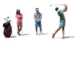 three cut out golfers playing golf at a golf club