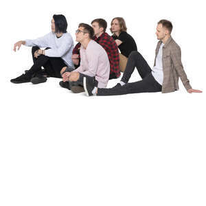 cut out group of young men sitting and looking at smth