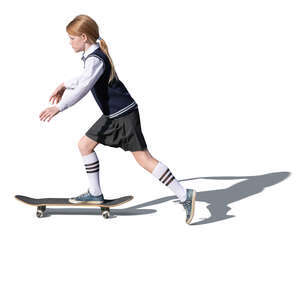 cut out schoolgirl riding a skateboard