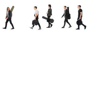 cut out group of five musicians walking