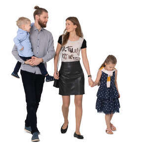 cut out family with two kids walking and talking