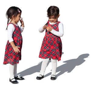 cut out twin girls standing and playing