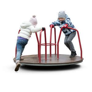 two cut out kids playing on the playground