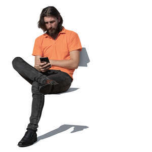 cut out man sitting and typing on his phone