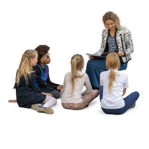 cut out teacher sitting at reding to a group of children