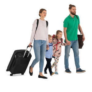 cut out family with many travel bags walking