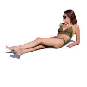 cut out woman sunbathing by the pool