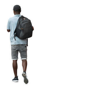 cut out black man with a backpack walking