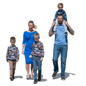 cut out family with three boys walking