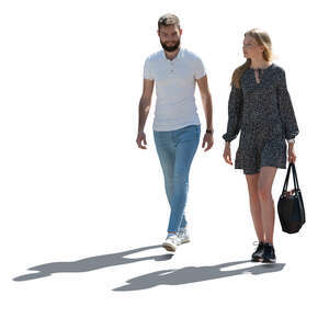 cut out backlit man and woman walking on the street