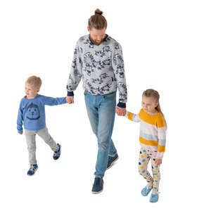 cut out man waking hand in hand with two kids