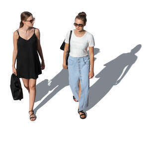 two cut out young women walking seen from above