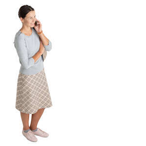 cut out woman standing and talking on the phone seen from above