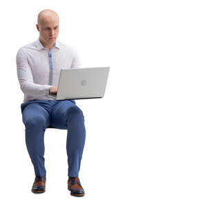 cut out man sitting at a table and working with computer