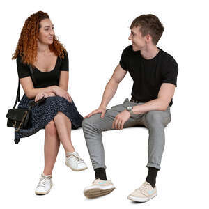 cut out man and woman sitting and talking happily