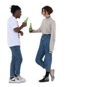 cut out man and woman standing at the bar counter and drinking beer