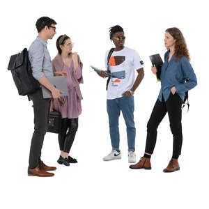 cut out group of four young people standing and talking