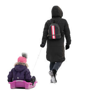 cut out woman walking and pulling child sitting on the sledge