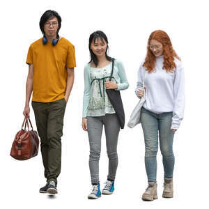 cut out three young people walking and talking