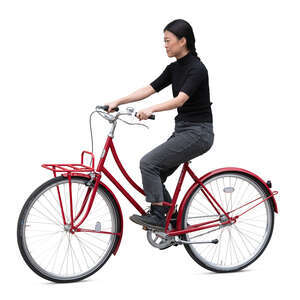 cut out asian woman riding a bike