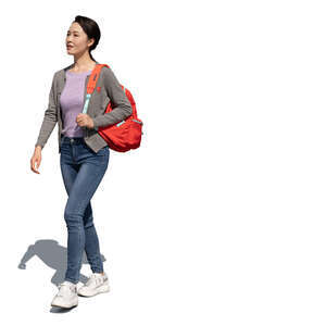 cut out asian woman walking