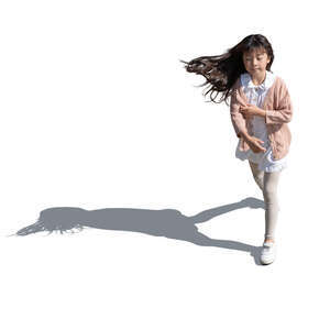 cut out top view of a little asian girl running