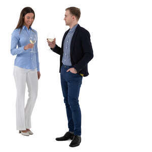 cut out man and woman standing and drinking wine at a social event