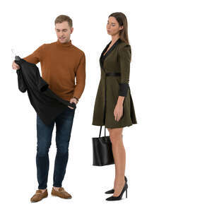 cut out man and woman standing in a shop and picking out clothes