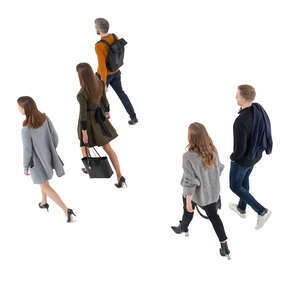 cut out group of five people walking seen from above