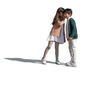 two cut out asian kids standing and talking