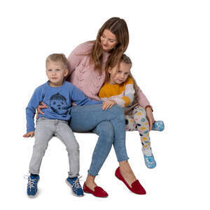 cut out mother with two kids sitting