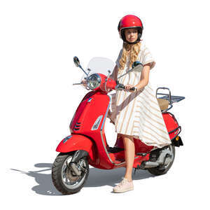 cut out young man and woman riding together on a red vespa - VIShopper