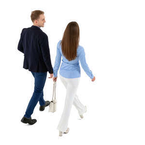 cut out top view of a woman and man walking