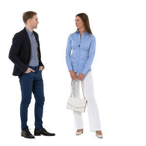 cut out man and woman standing and talking