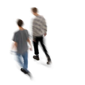 cut out motion blur image of two men walking seen from above