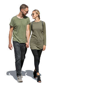 cut out couple in matching outfits walking