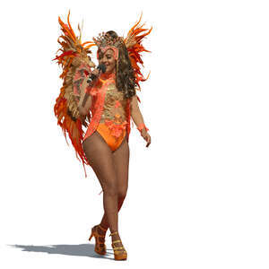 samba queen in a colorful costume performing