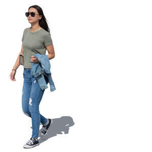 young asian woman walking