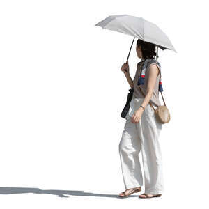 asian woman with a parasol walking on a sunny day