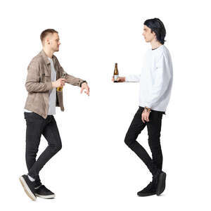 two cut out young men standig at a bar and drinking beer