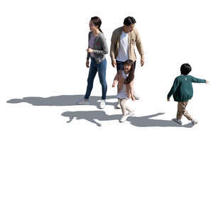 cut out asian family hanging out seen from above