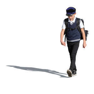 cut out schoolboy in school unoform walking