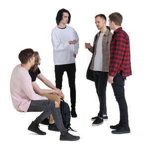 cut out group of young men sitting and standing and talking