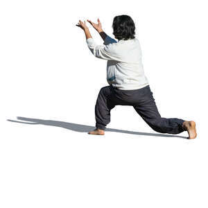 cut out man doing tai chi exercises outside