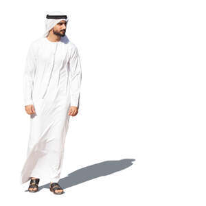 cut out arab man in a white thobe walking